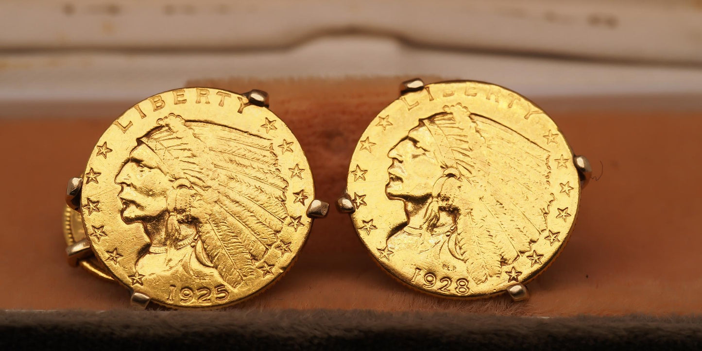 Estate Vintage 2.5 Dollar and 1 Dollar Gold Coin Cufflinks - VHK#544D