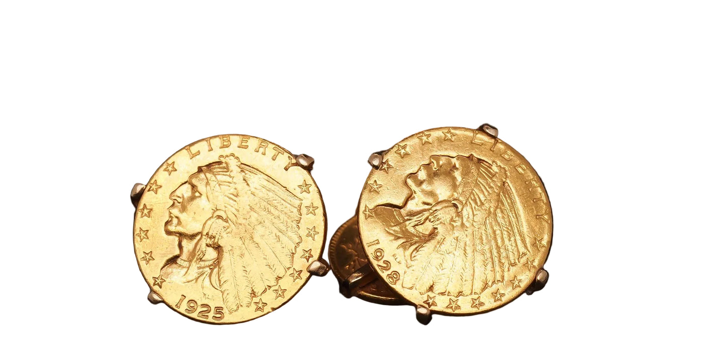 Estate Vintage 2.5 Dollar and 1 Dollar Gold Coin Cufflinks - VHK#544D