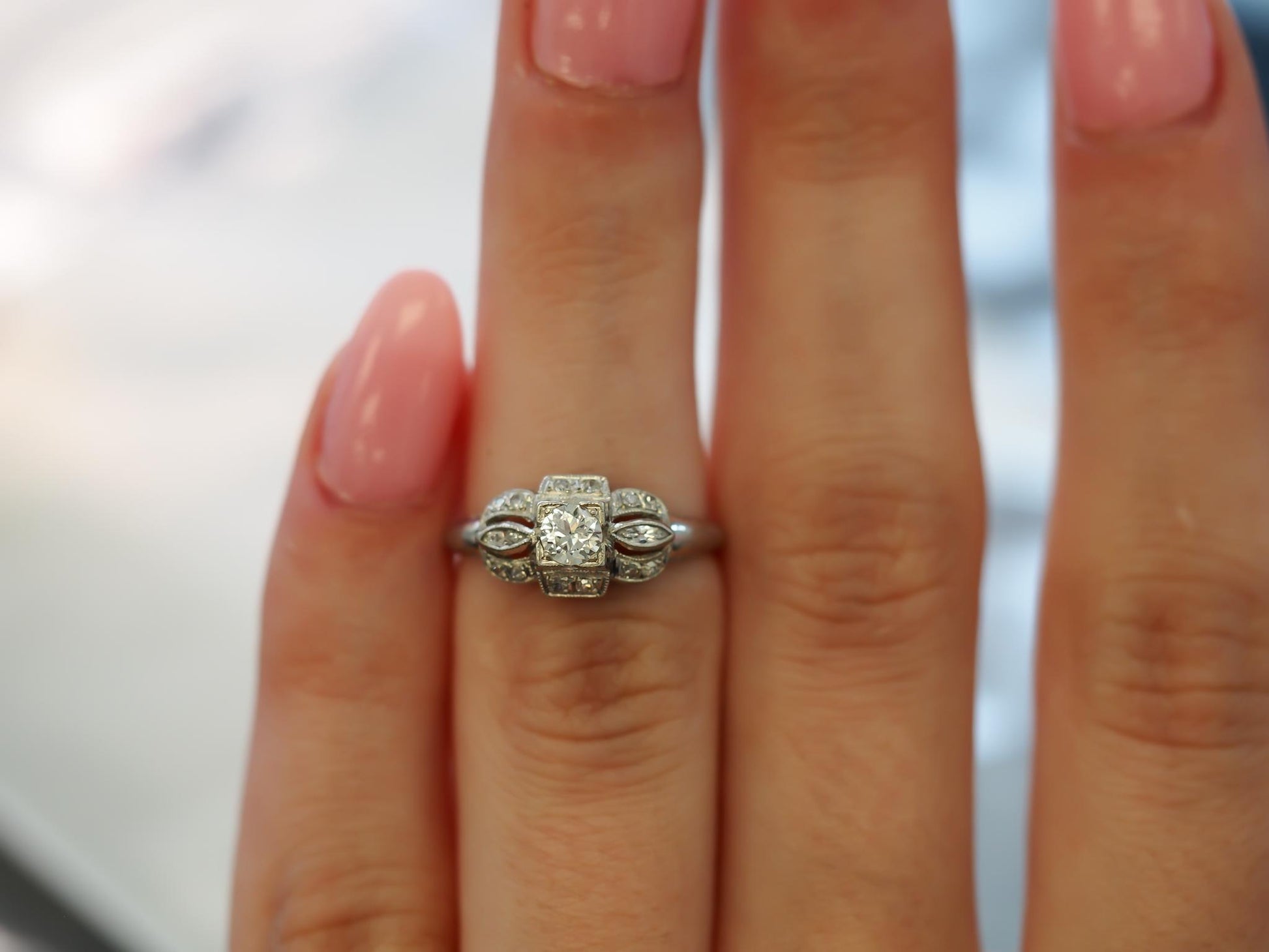 Estate Art Deco Platinum Old European Diamond Engagement Ring - VHK#662A