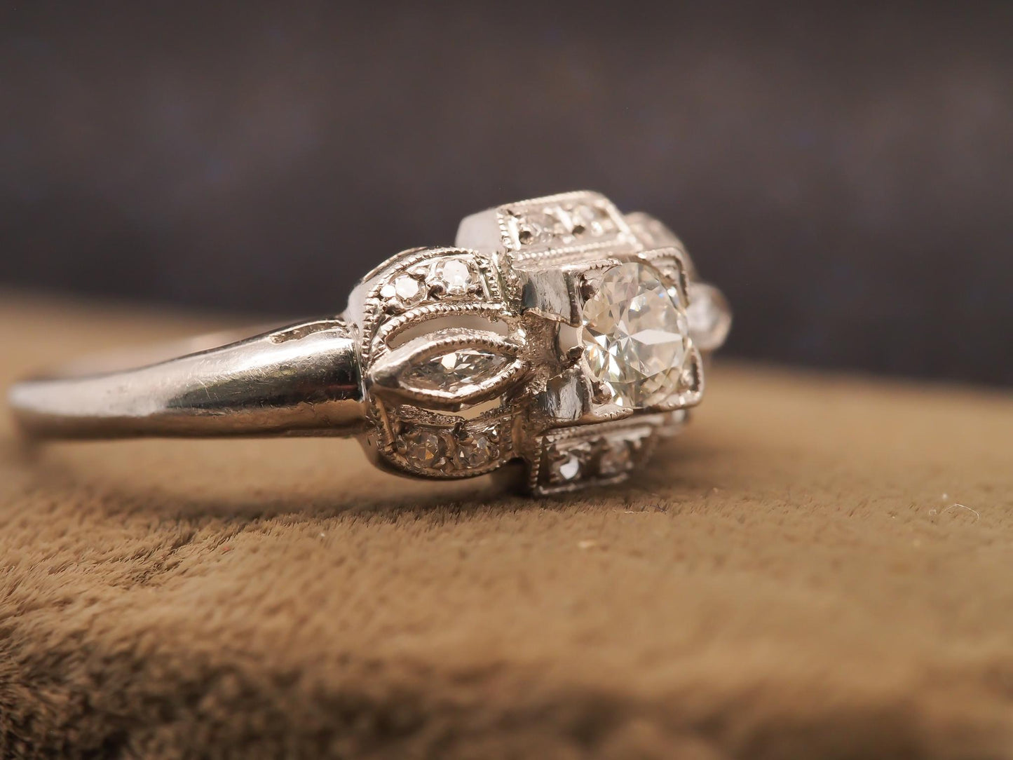 Estate Art Deco Platinum Old European Diamond Engagement Ring - VHK#662A