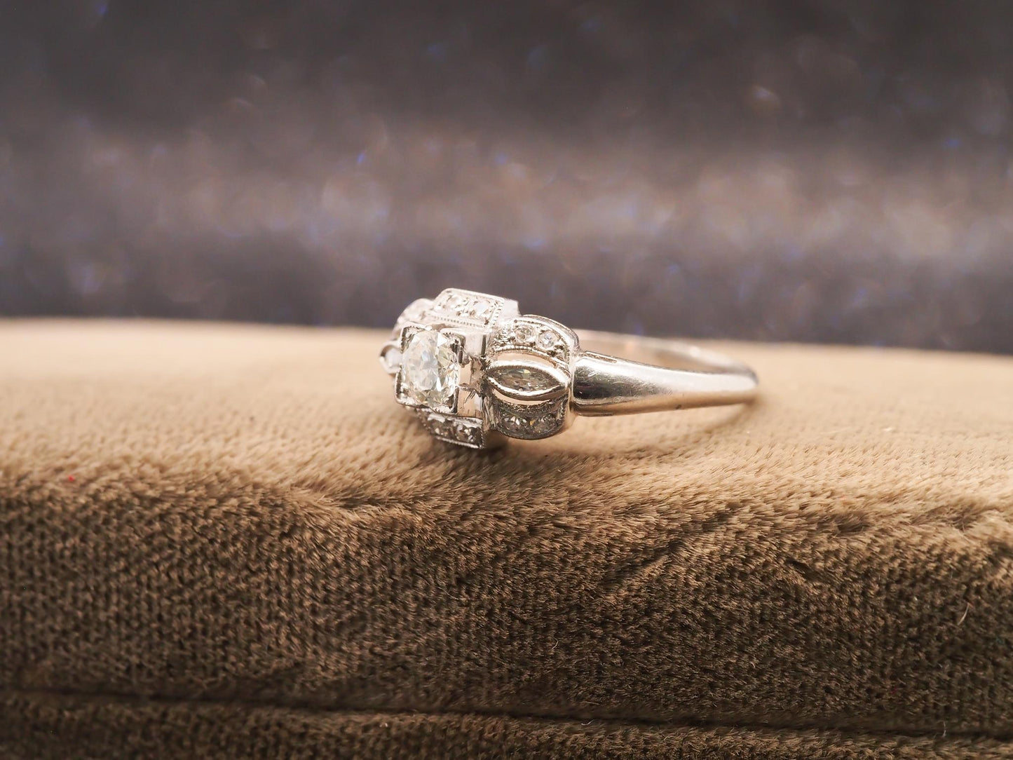 Estate Art Deco Platinum Old European Diamond Engagement Ring - VHK#662A