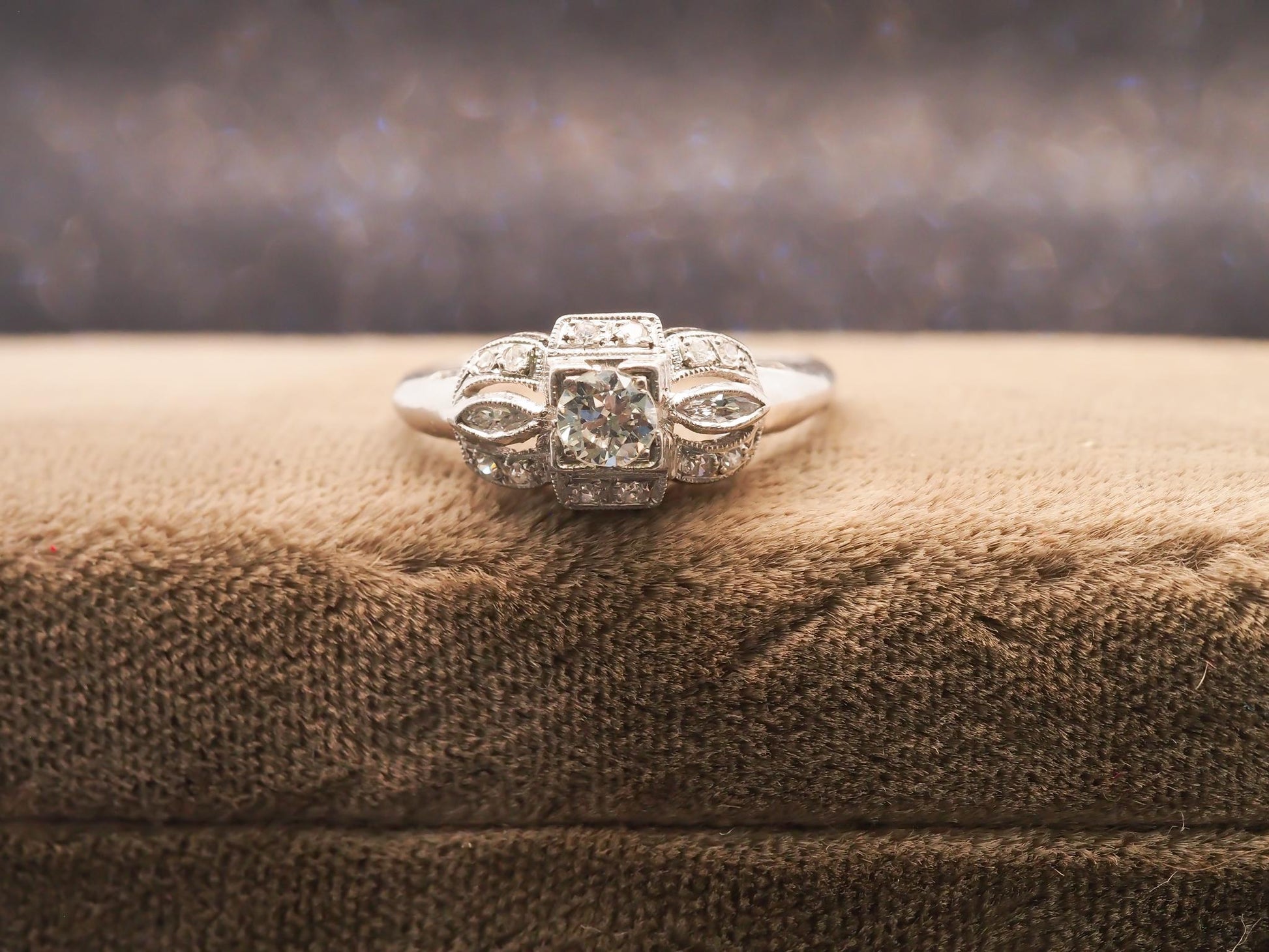 Estate Art Deco Platinum Old European Diamond Engagement Ring - VHK#662A