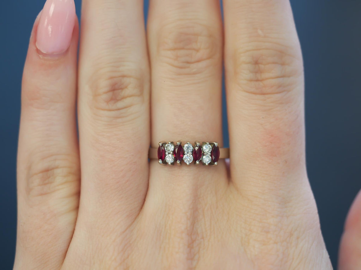 Estate 18K White Gold Ruby and Diamond Band Ring - VHK#757