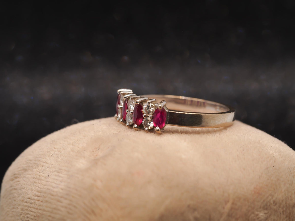Estate 18K White Gold Ruby and Diamond Band Ring - VHK#757