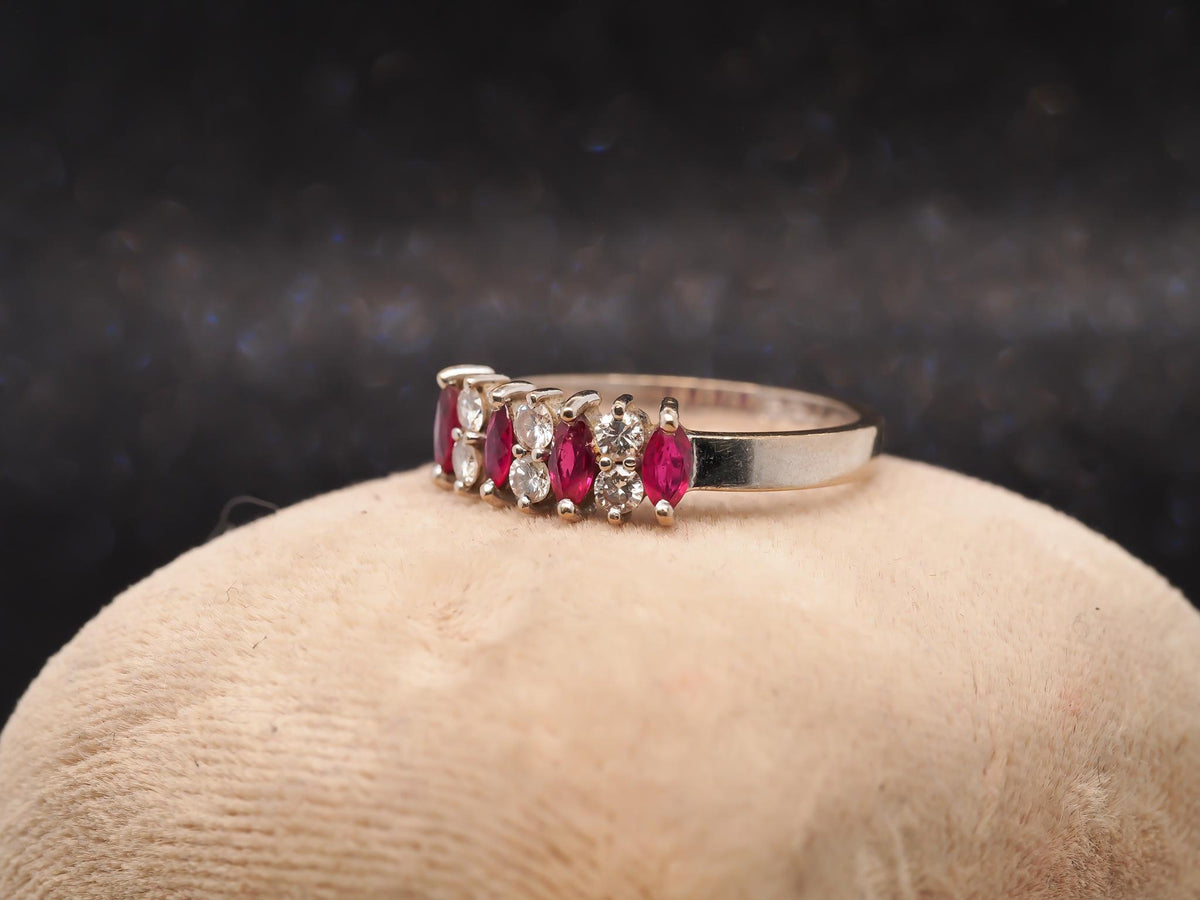 Estate 18K White Gold Ruby and Diamond Band Ring - VHK#757