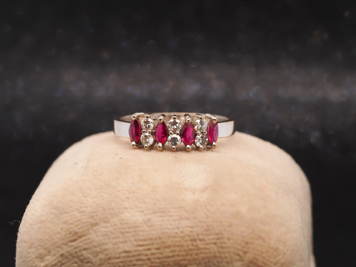 Estate 18K White Gold Ruby and Diamond Band Ring - VHK#757