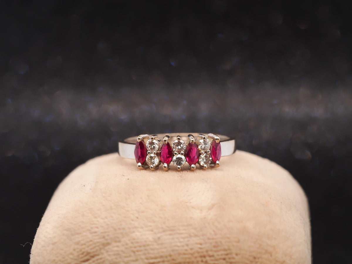 Estate 18K White Gold Ruby and Diamond Band Ring - VHK#757