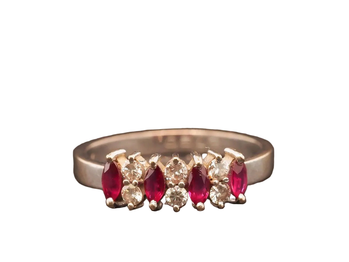 Estate 18K White Gold Ruby and Diamond Band Ring - VHK#757