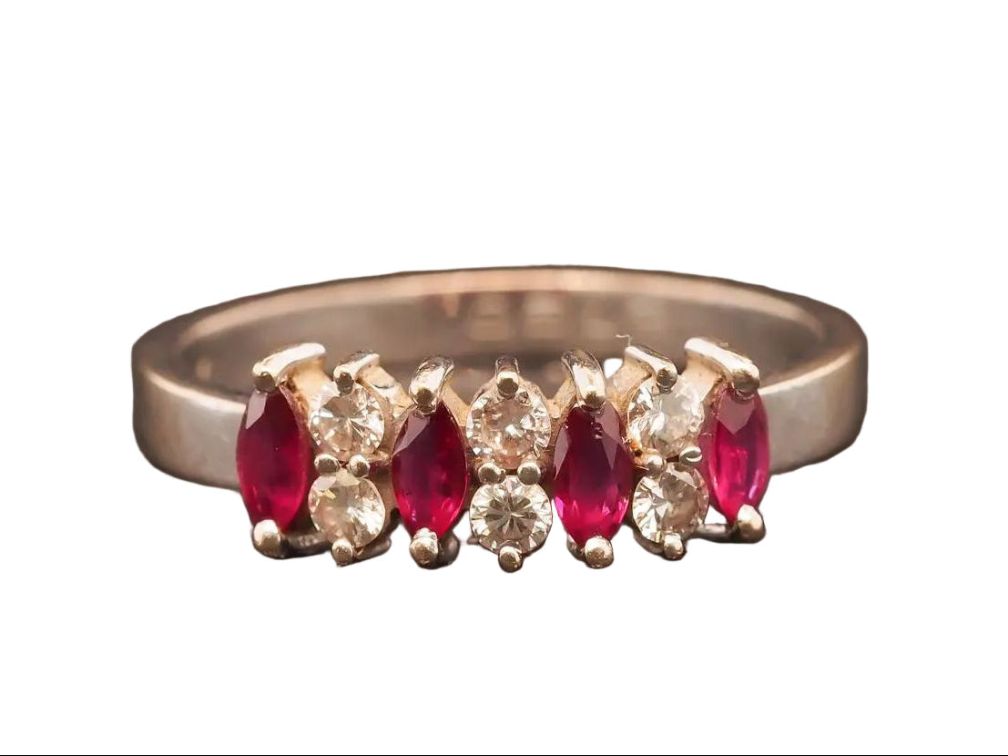 Estate 18K White Gold Ruby and Diamond Band Ring - VHK#757