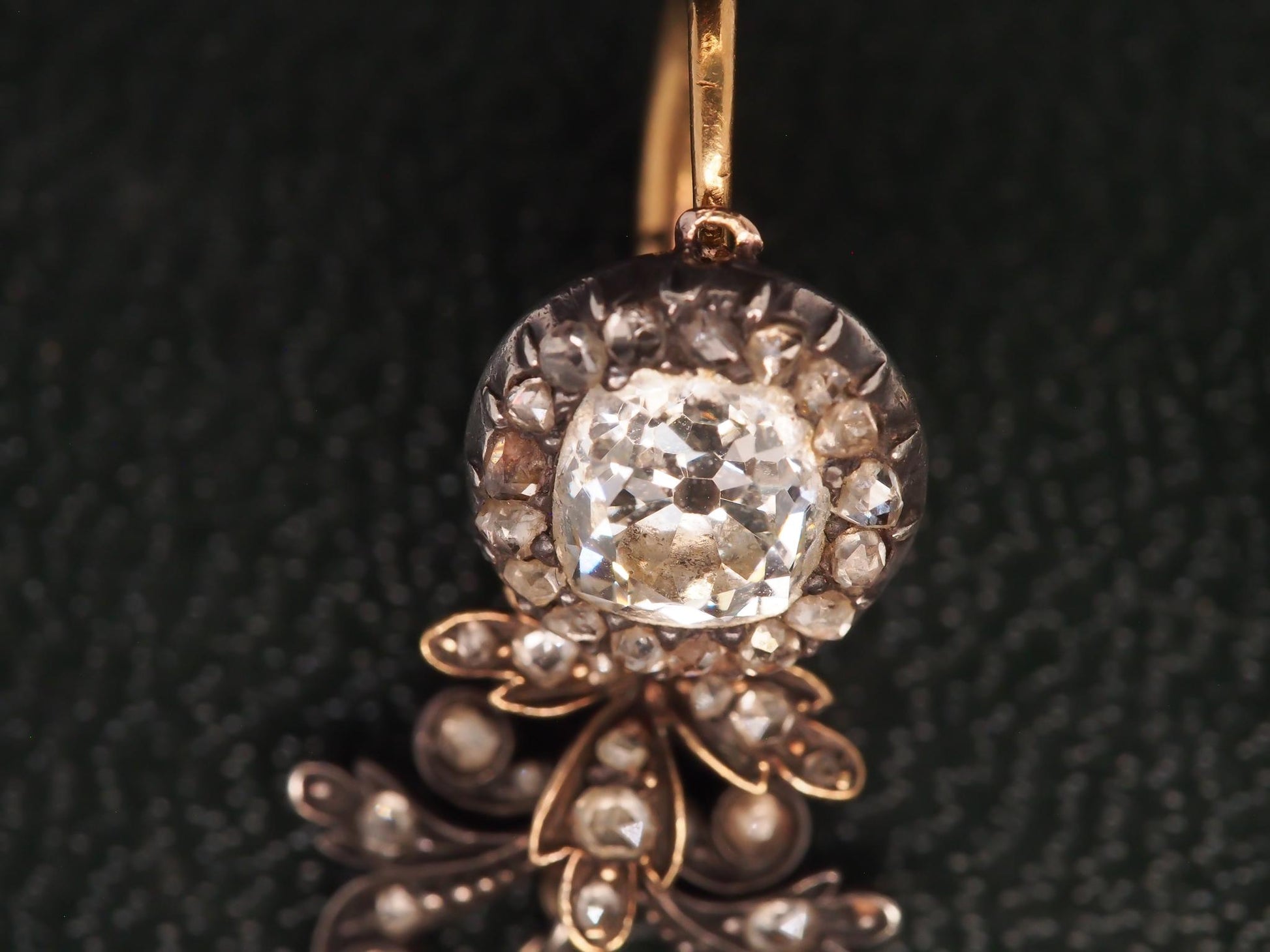 Edwardian Yellow Gold Old Mine Diamond Detachable Dangling Pearl Earrings