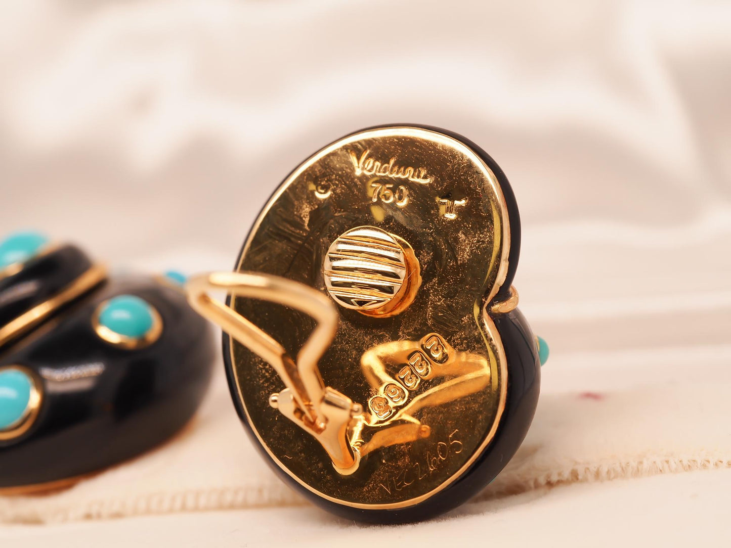 Estate Vintage VERDURA 18K Yellow Gold Turquoise and Enamel Seashell Earrings