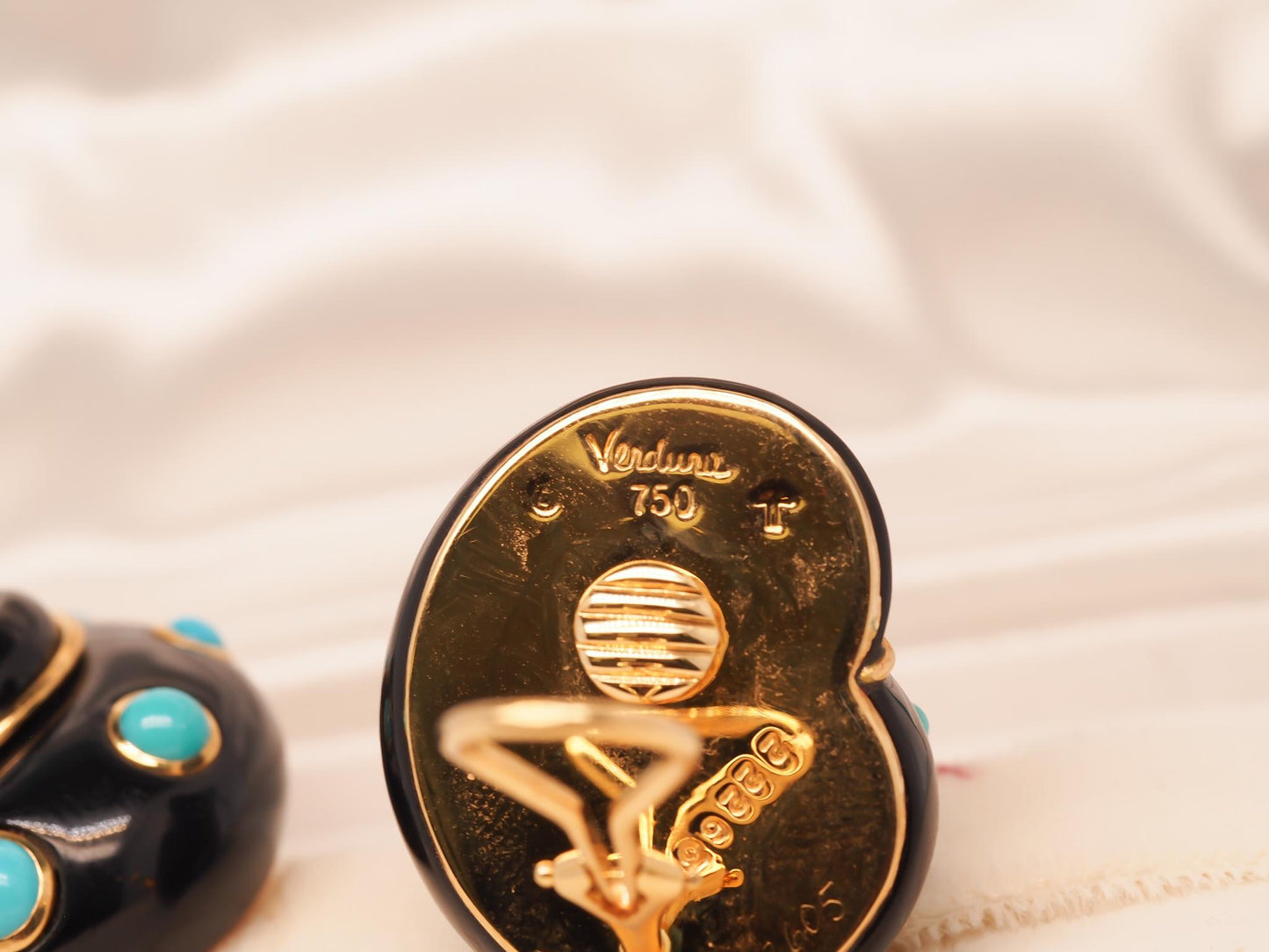 Estate Vintage VERDURA 18K Yellow Gold Turquoise and Enamel Seashell Earrings