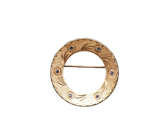 Estate 14K Yellow Gold Cartier Sapphire Flower Motif Brooch Pin - VHK#532A