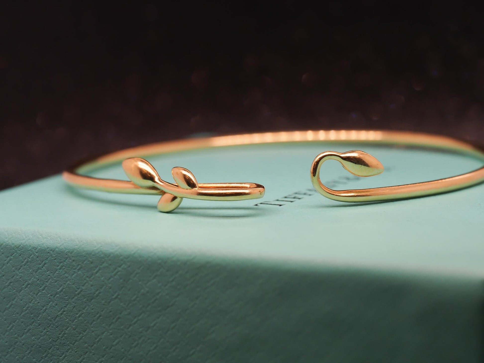 Estate Tiffany & Co. 18K Yellow Gold Olive Leaf Hook Bangle Bracelet - VHK#182D