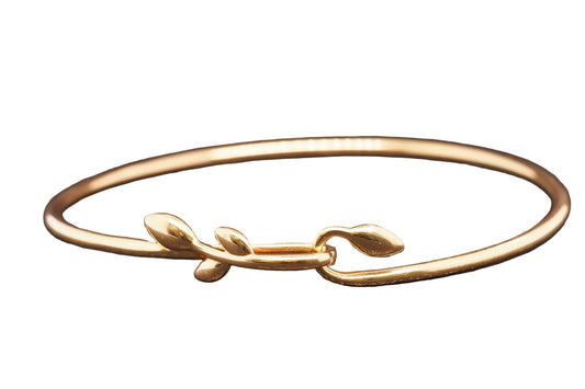 Estate Tiffany & Co. 18K Yellow Gold Olive Leaf Hook Bangle Bracelet - VHK#182D
