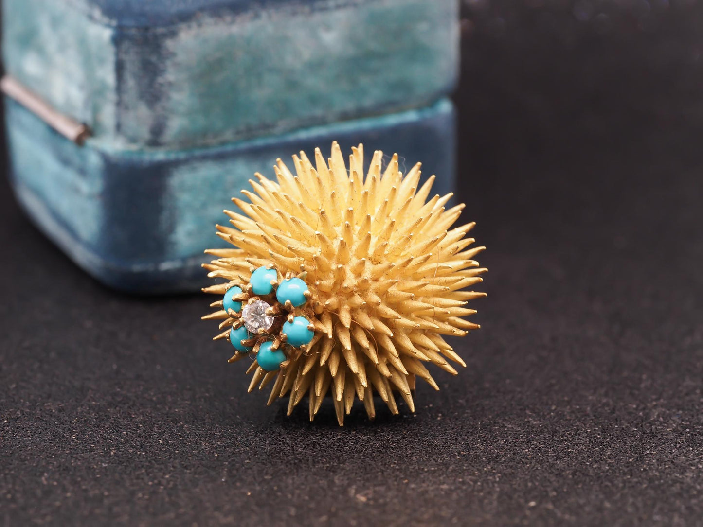 Vintage Tiffany & Co. Sea Urchin Brooch with Turquoise and Diamond - VHK#821b