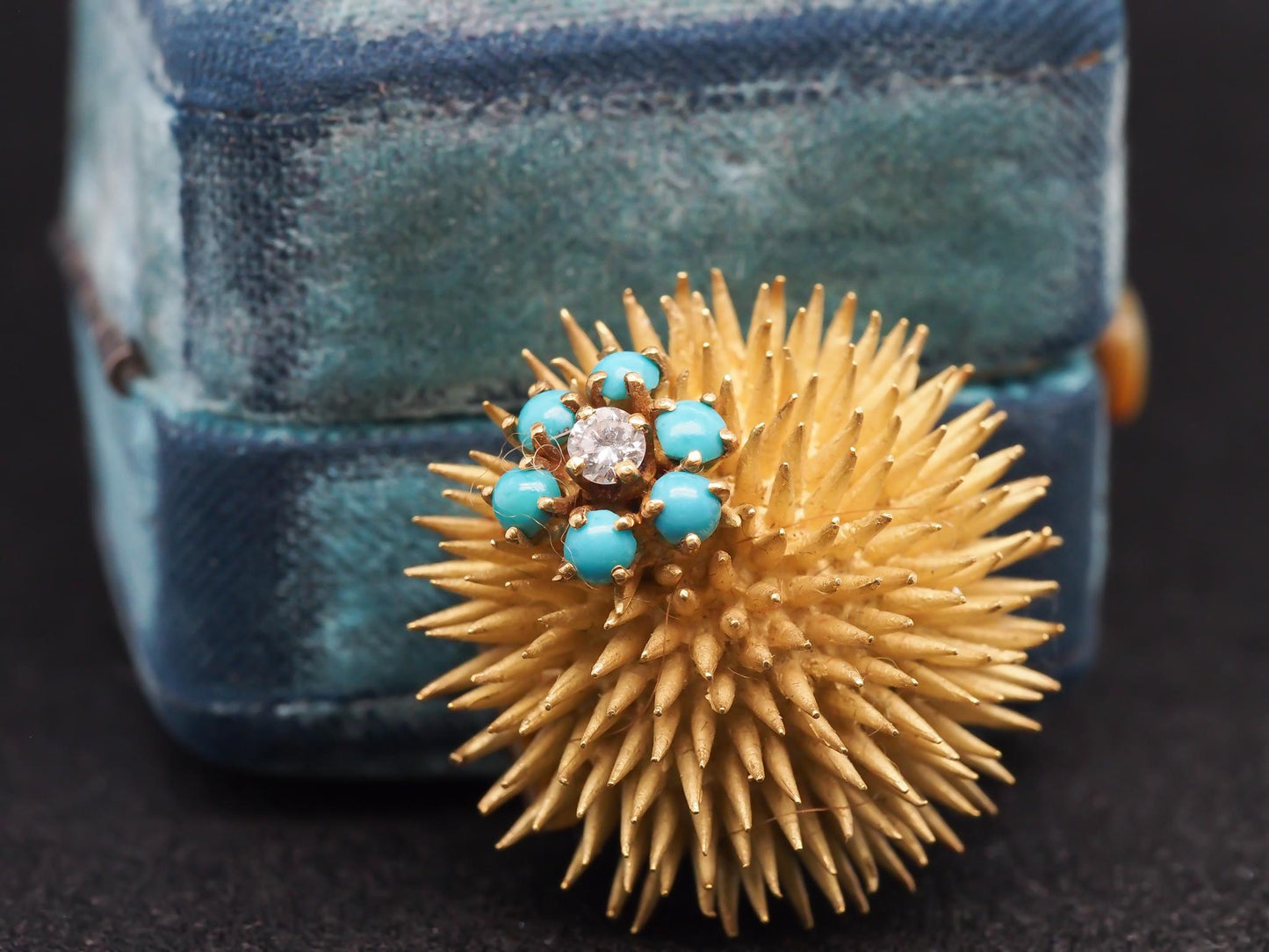 Vintage Tiffany & Co. Sea Urchin Brooch with Turquoise and Diamond - VHK#821b