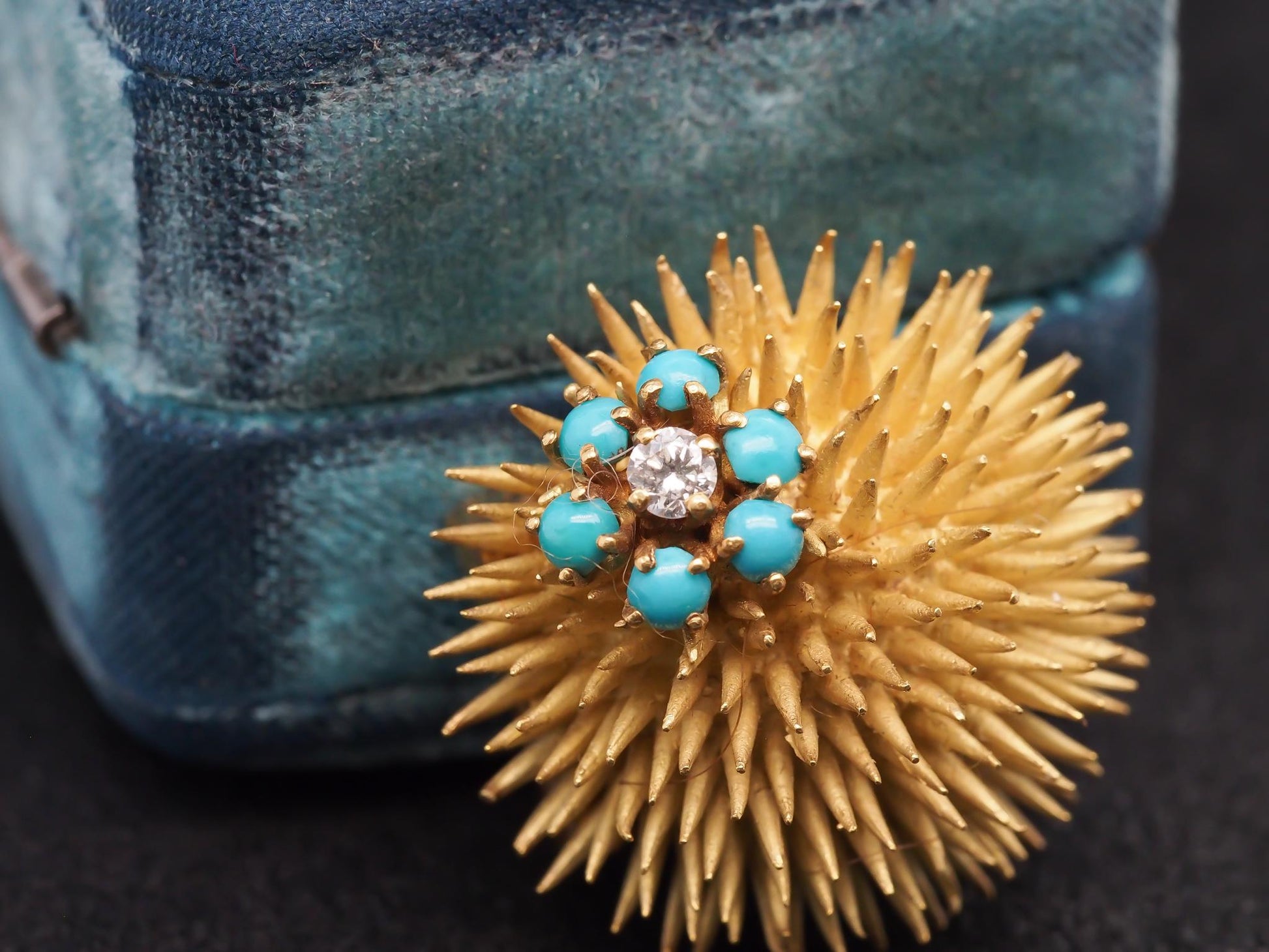 Vintage Tiffany & Co. Sea Urchin Brooch with Turquoise and Diamond - VHK#821b