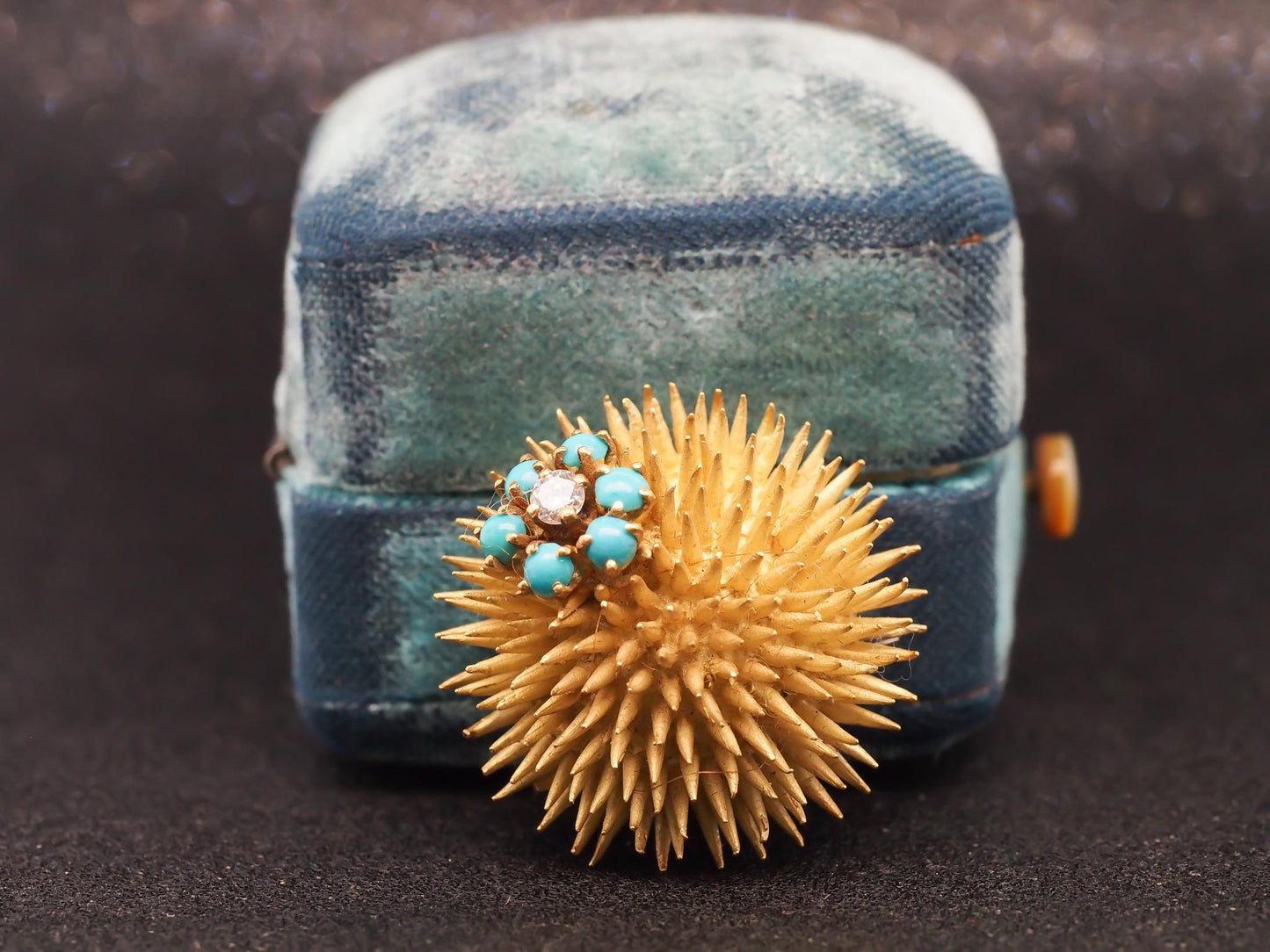 Vintage Tiffany & Co. Sea Urchin Brooch with Turquoise and Diamond - VHK#821b