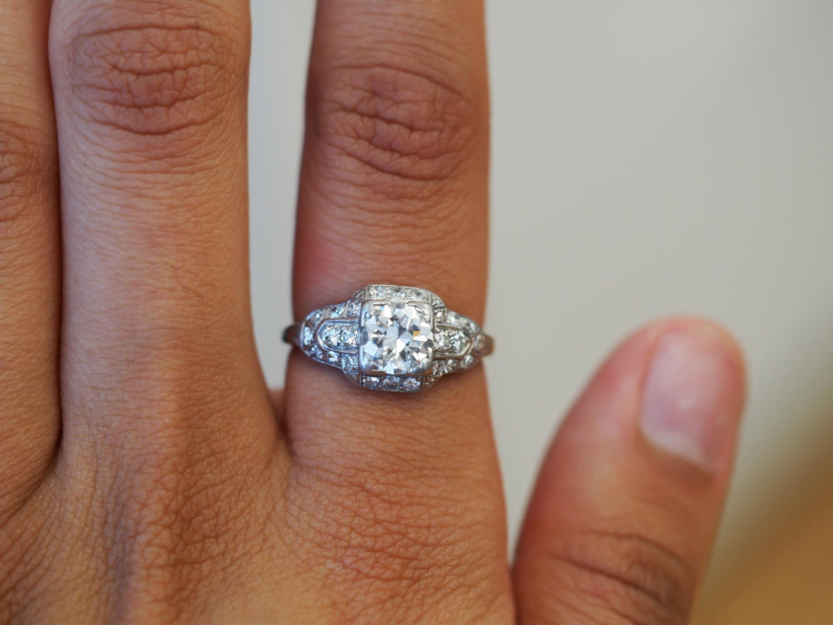 Estate Art Deco Platinum 1.05ct Old European Cut Diamond Engagement Ring - VHK#