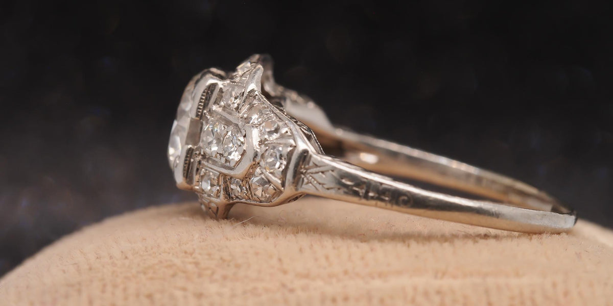 Estate Art Deco Platinum 1.05ct Old European Cut Diamond Engagement Ring - VHK#