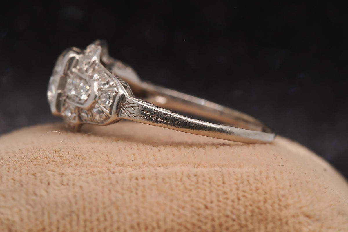 Estate Art Deco Platinum 1.05ct Old European Cut Diamond Engagement Ring - VHK#
