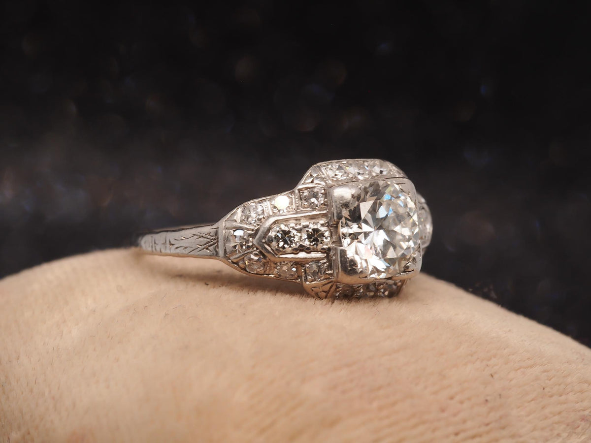Estate Art Deco Platinum 1.05ct Old European Cut Diamond Engagement Ring - VHK#