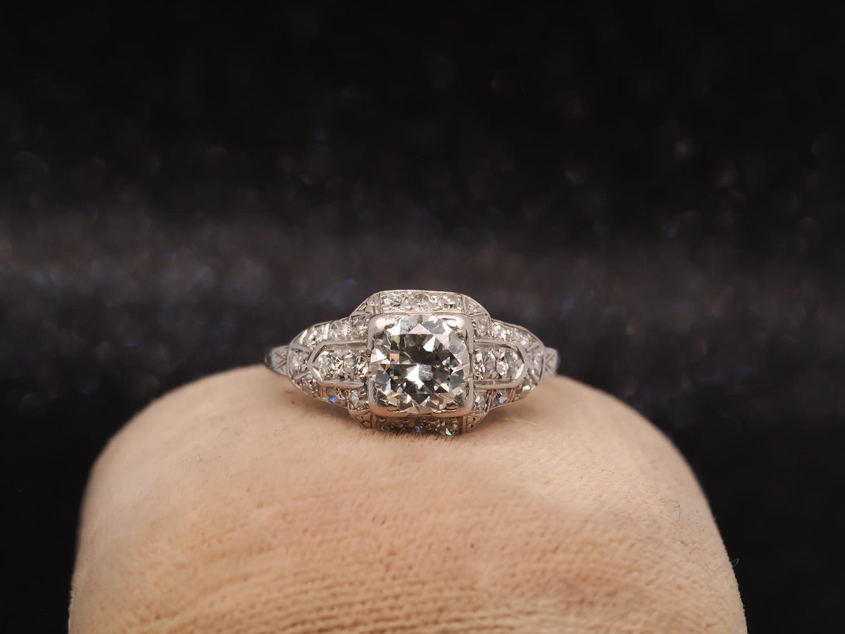 Estate Art Deco Platinum 1.05ct Old European Cut Diamond Engagement Ring - VHK#