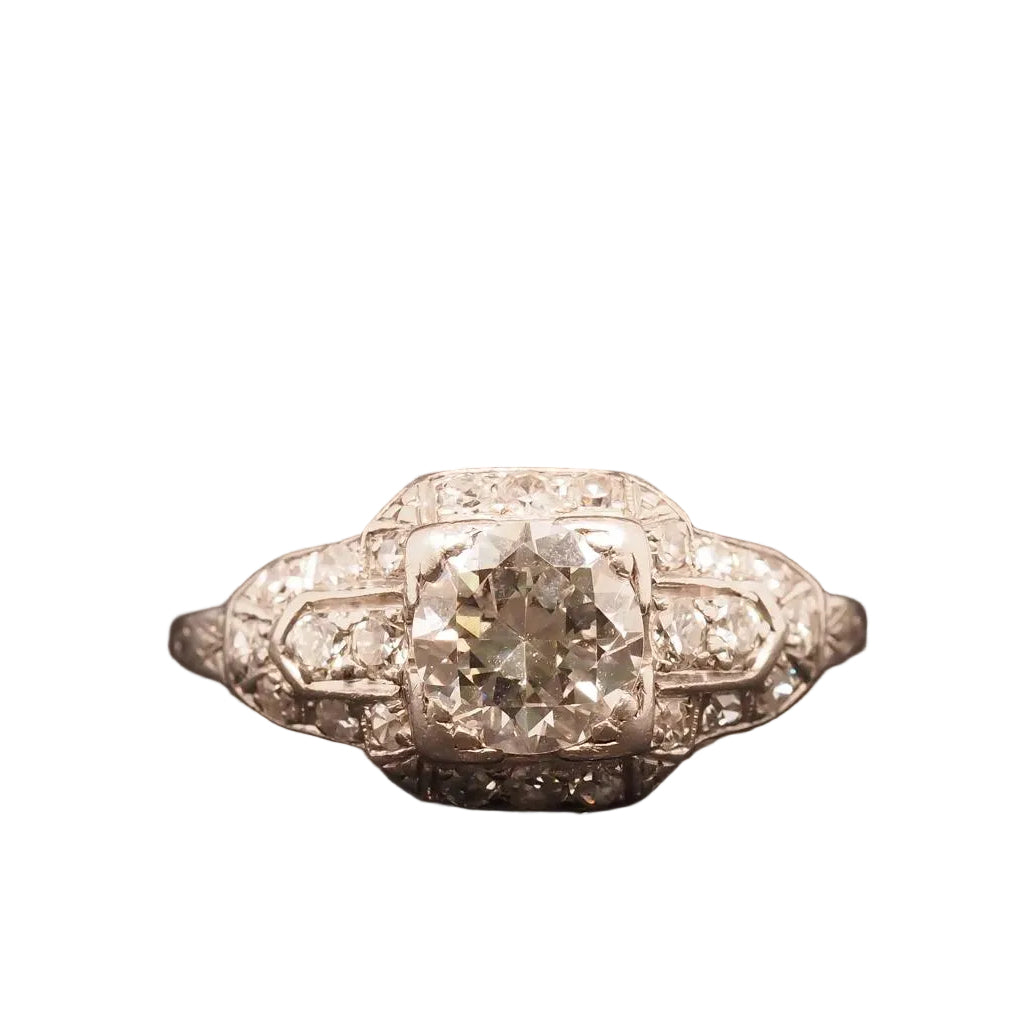 Estate Art Deco Platinum 1.05ct Old European Cut Diamond Engagement Ring - VHK#