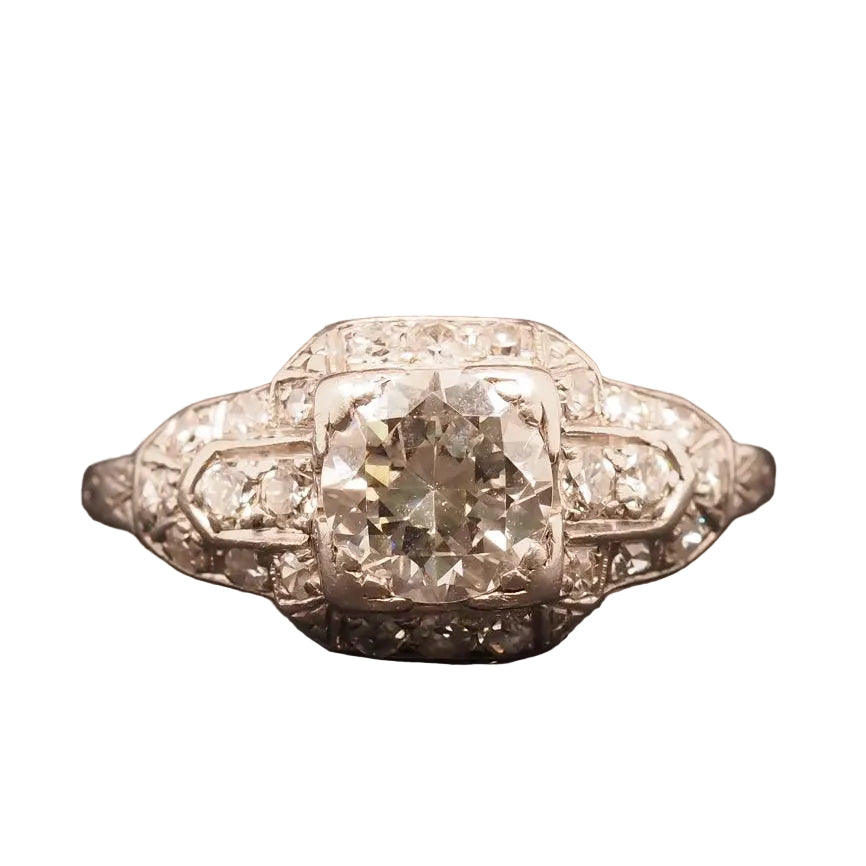 Estate Art Deco Platinum 1.05ct Old European Cut Diamond Engagement Ring - VHK#