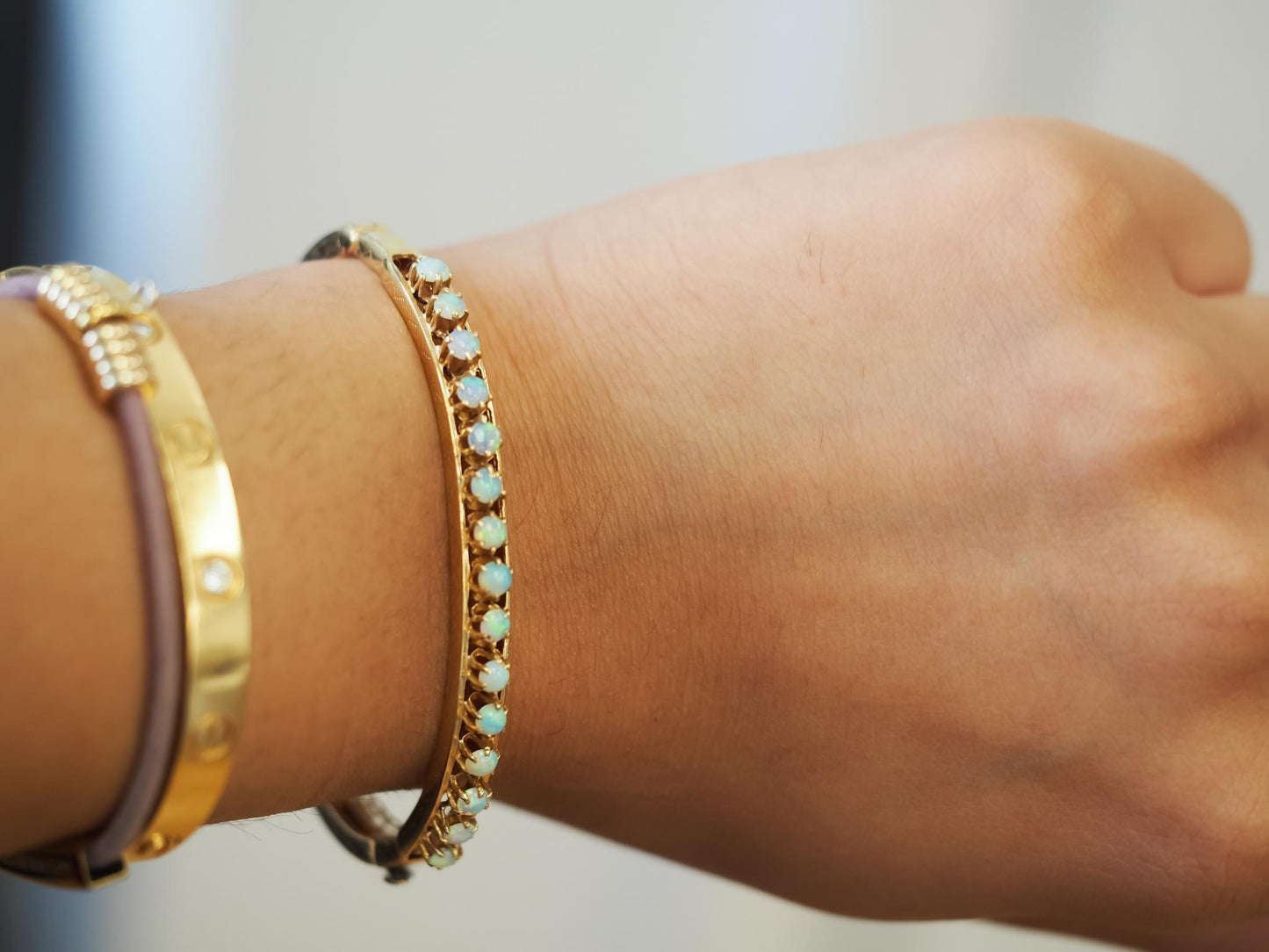 Estate 14K Yellow Gold Vintage Opal Bangle - VHK#1032