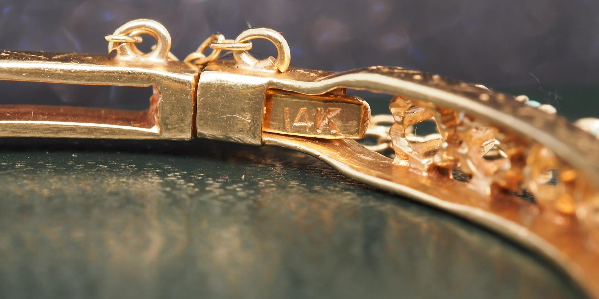 Estate 14K Yellow Gold Vintage Opal Bangle - VHK#1032