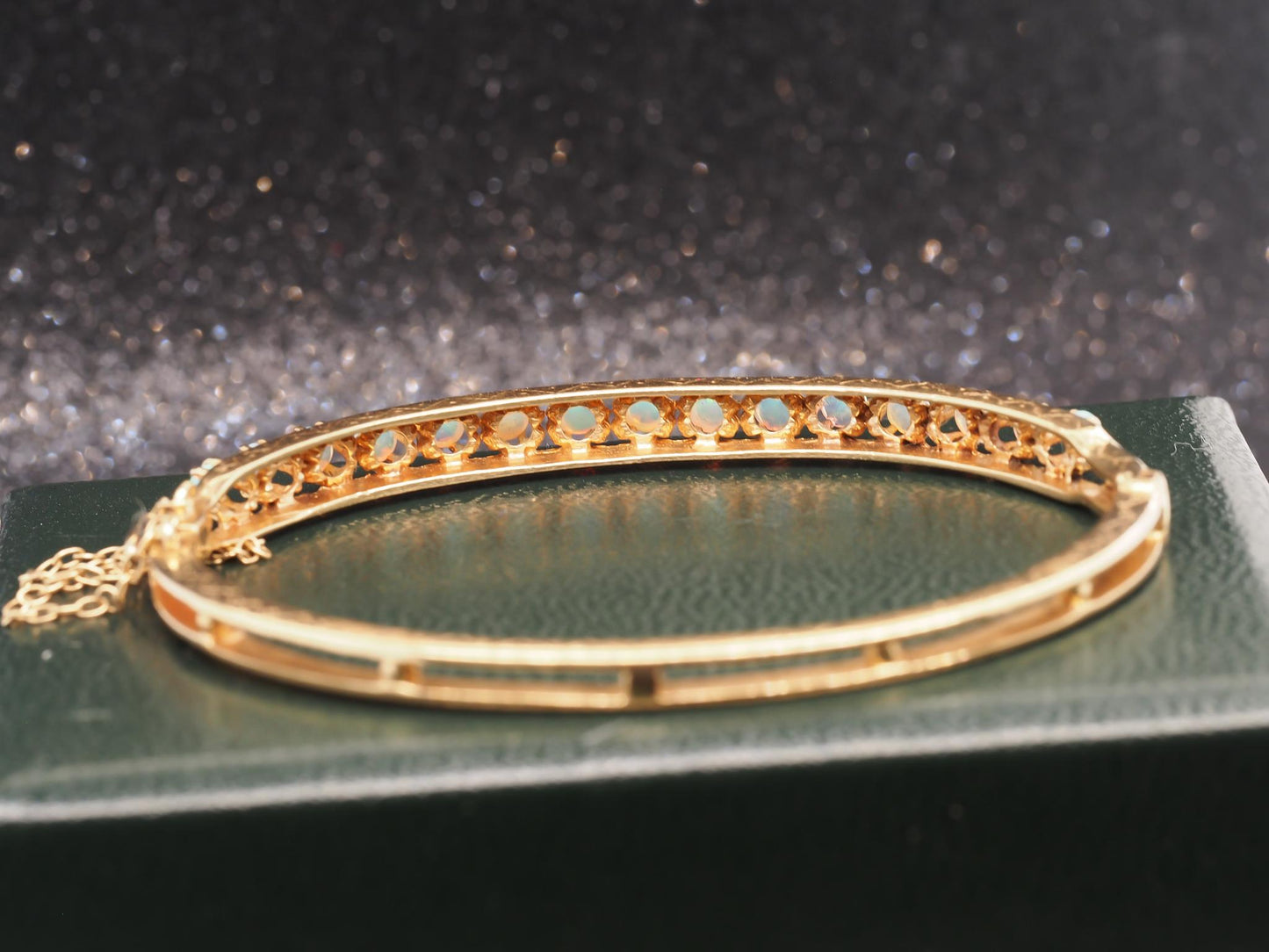 Estate 14K Yellow Gold Vintage Opal Bangle - VHK#1032