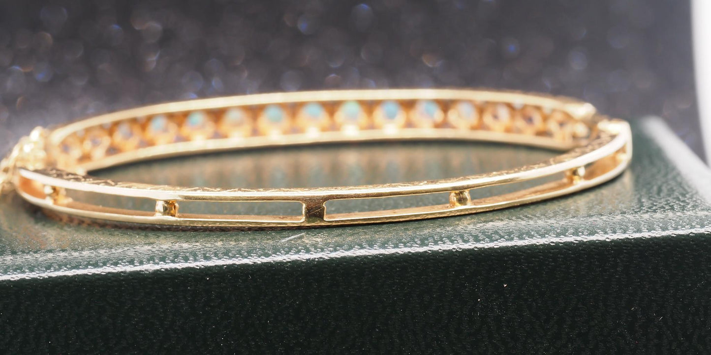 Estate 14K Yellow Gold Vintage Opal Bangle - VHK#1032