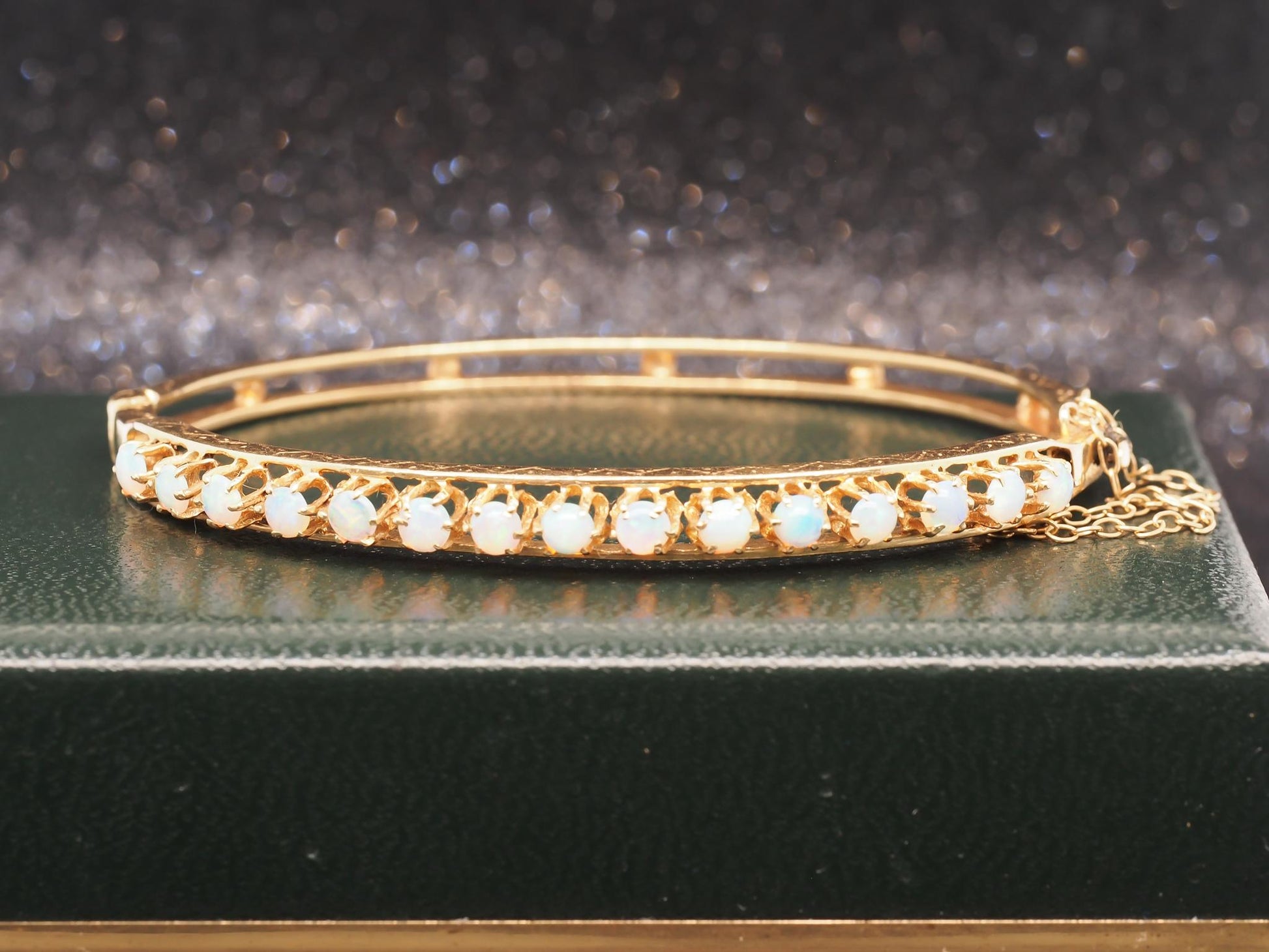 Estate 14K Yellow Gold Vintage Opal Bangle - VHK#1032