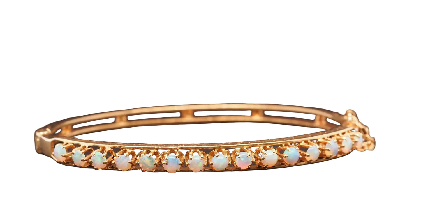 Estate 14K Yellow Gold Vintage Opal Bangle - VHK#1032