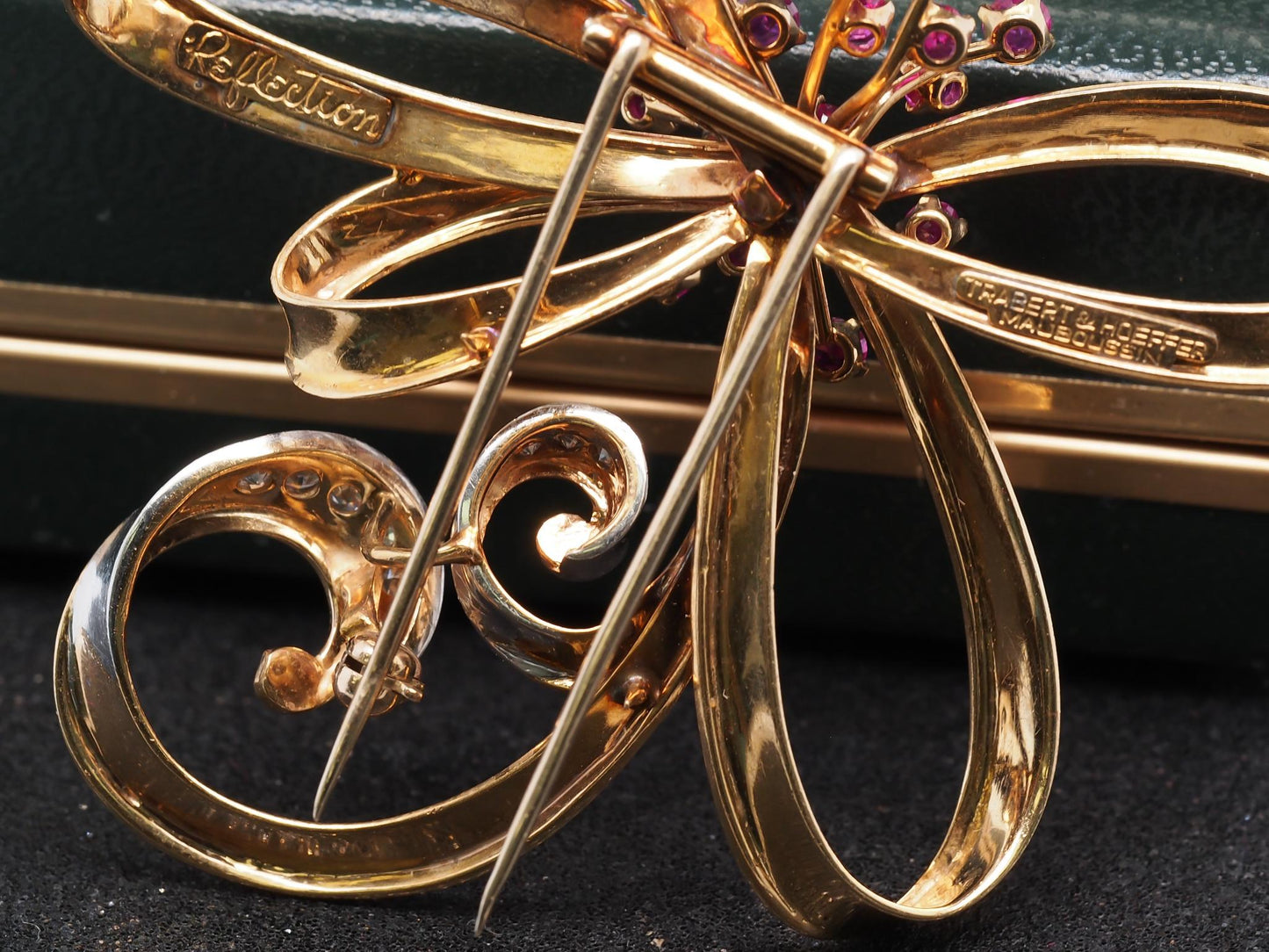 Estate 14K Yellow Gold Trabert & Hoeffer Mauboussin Ruby & Diamond Jumbo Brooch