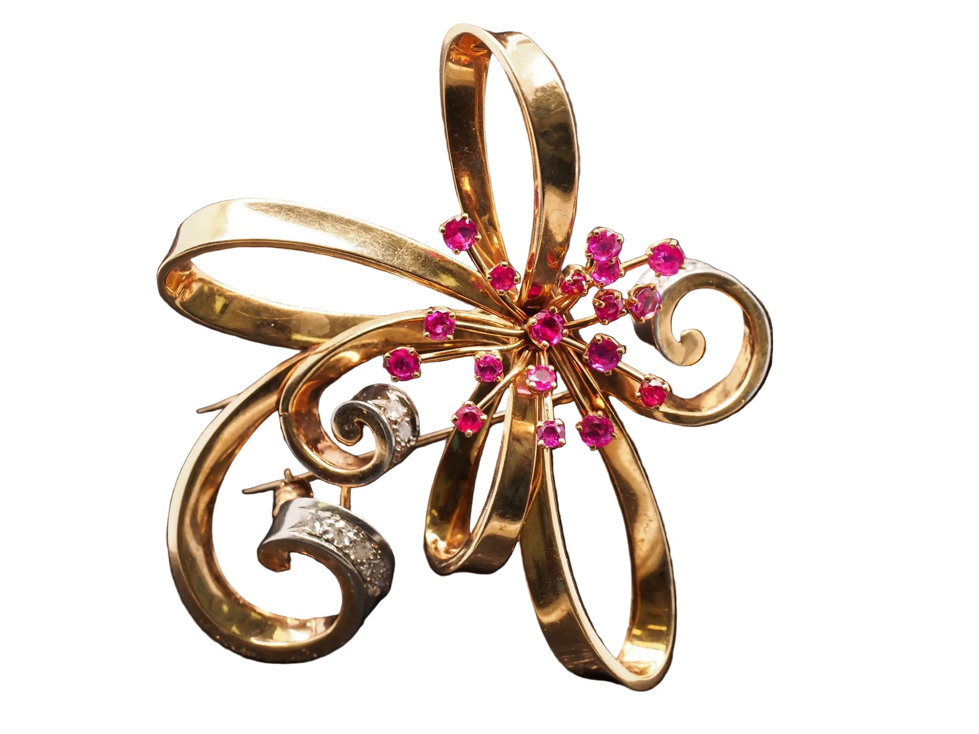 Estate 14K Yellow Gold Trabert & Hoeffer Mauboussin Ruby & Diamond Jumbo Brooch