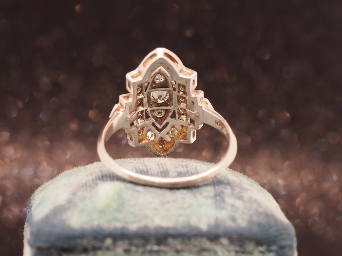 Estate Art Deco Platinum Diamond Shield Ring - VHK#1034