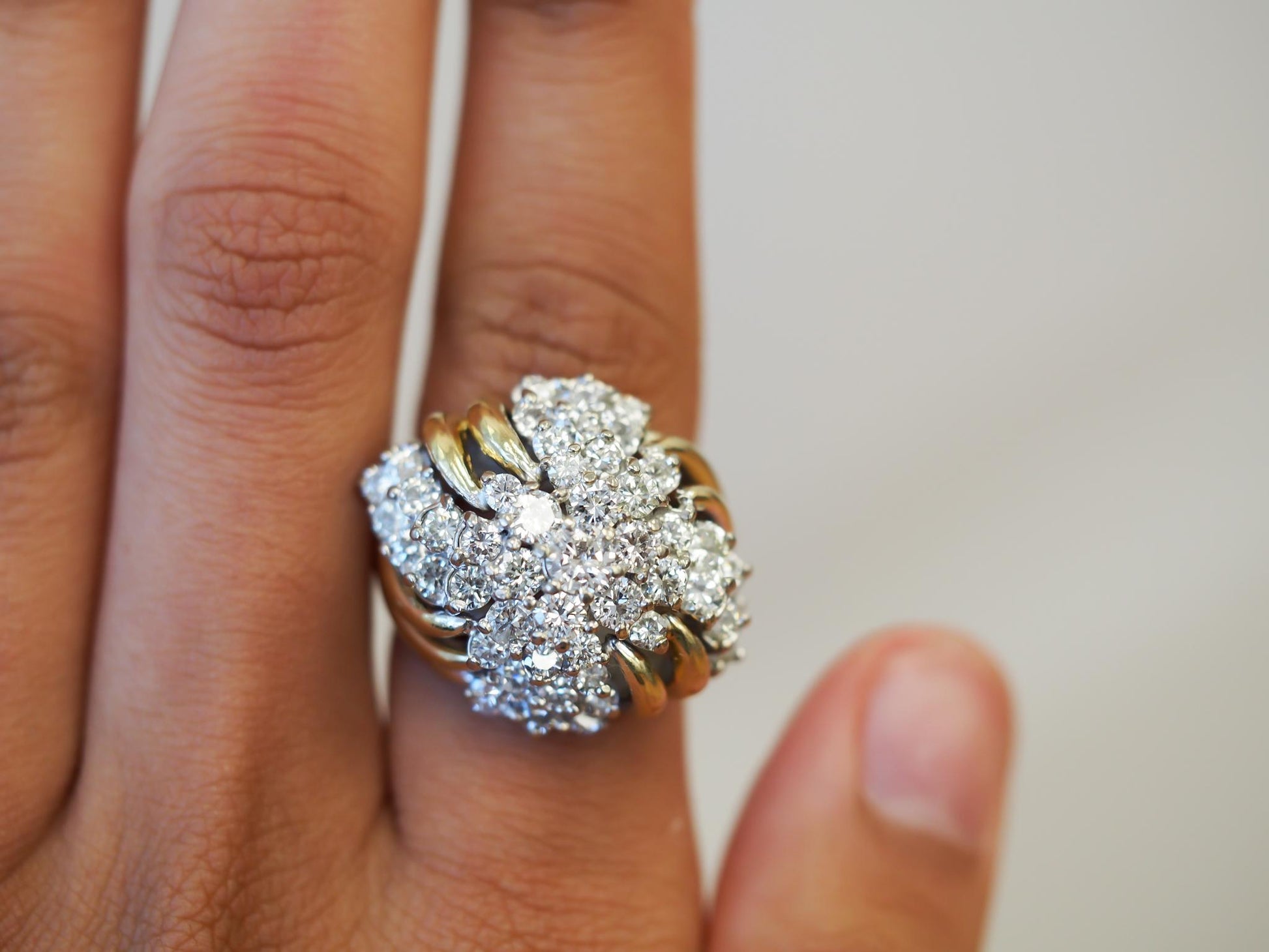 Estate 18K Yellow Gold Diamond Cluster Swirl Ring - VHK#1039