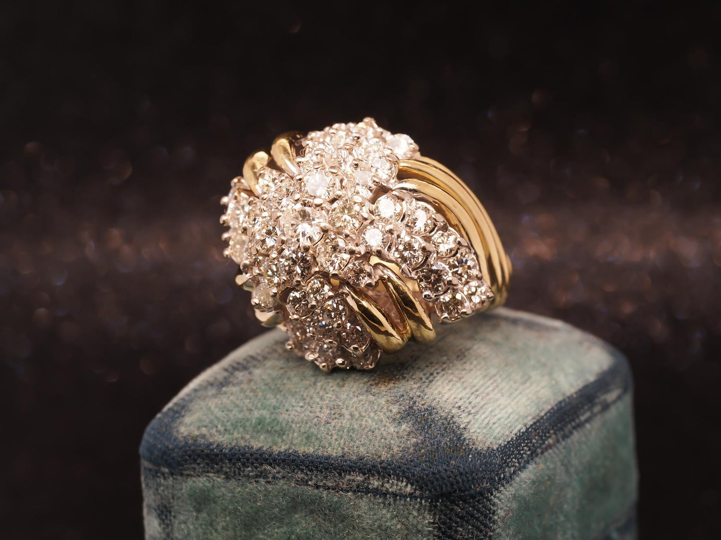 Estate 18K Yellow Gold Diamond Cluster Swirl Ring - VHK#1039
