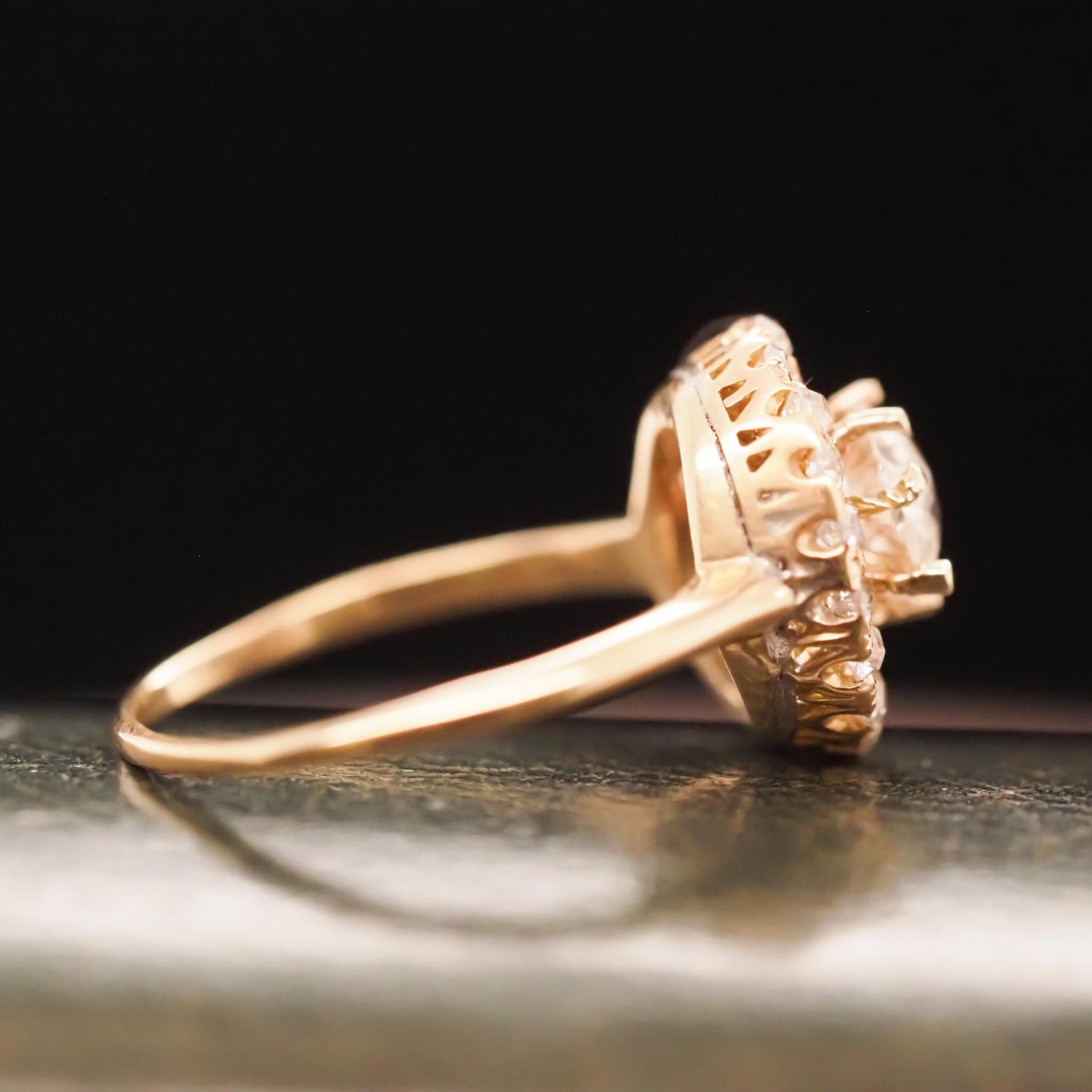Circa 1910s 14K Yellow Gold Antique Oval and Demantoid Engagement Ring - VHK#674