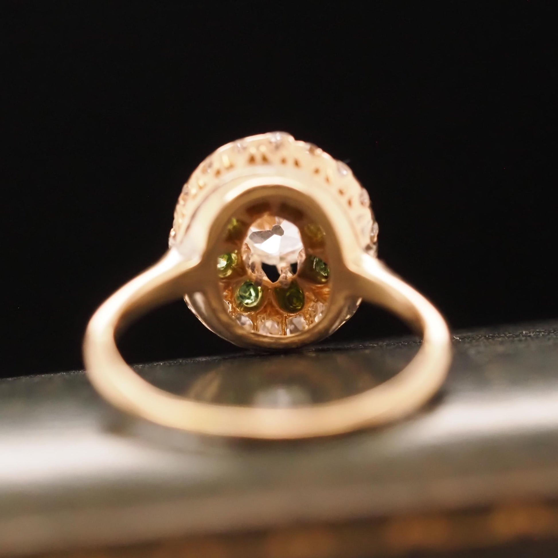Circa 1910s 14K Yellow Gold Antique Oval and Demantoid Engagement Ring - VHK#674