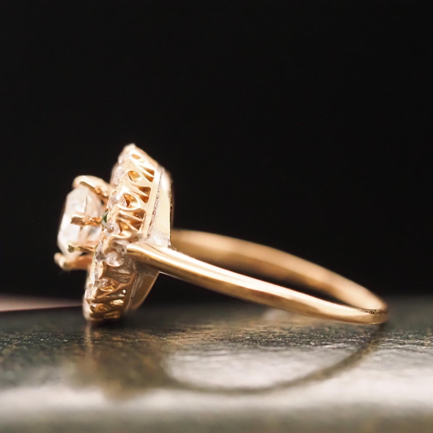 Circa 1910s 14K Yellow Gold Antique Oval and Demantoid Engagement Ring - VHK#674