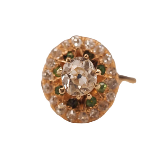 Circa 1910s 14K Yellow Gold Antique Oval and Demantoid Engagement Ring - VHK#674