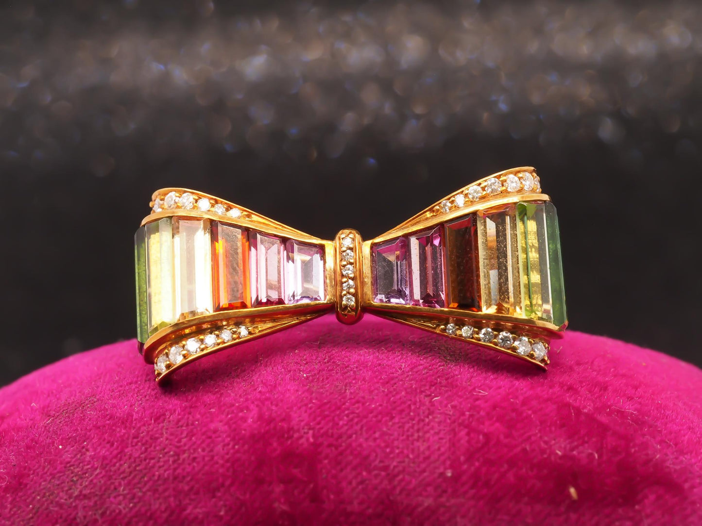 Estate Vintage 18K Yellow Gold Diamond and Gemstone Brooch - VHK#194B