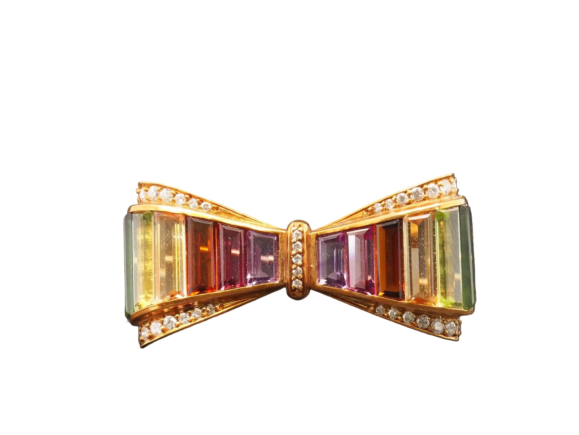 Estate Vintage 18K Yellow Gold Diamond and Gemstone Brooch - VHK#194B