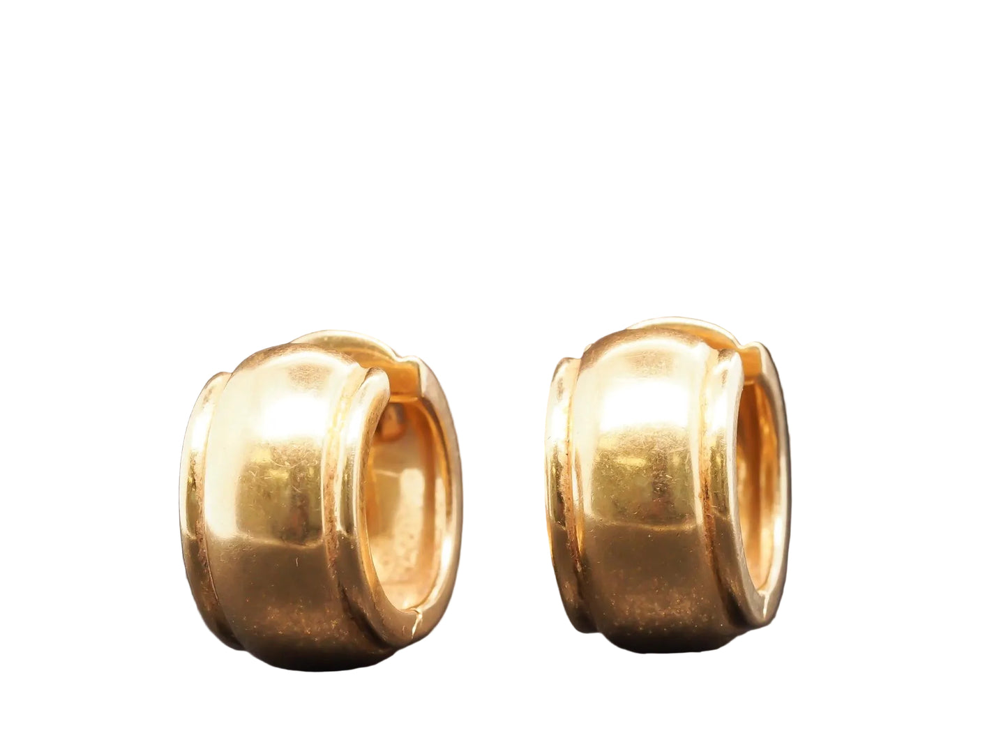 Estate Vintage 18K Yellow Gold Tiffany Large Hoop Huggie Earrings - VHK#904a