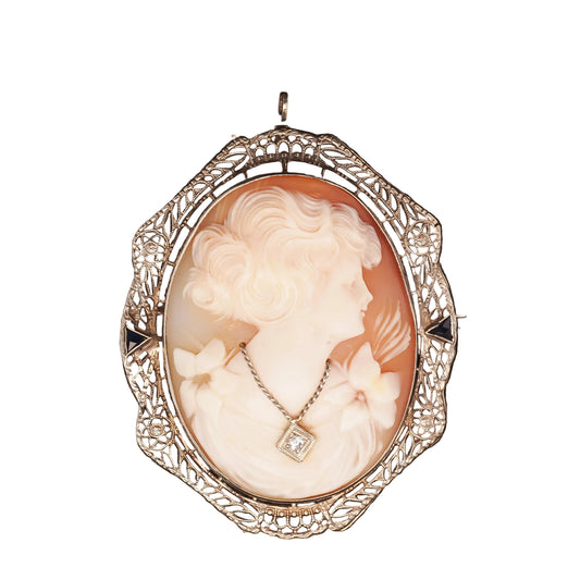 14K White Gold, Sapphire and Diamond, Cameo Brooch & Pendant - VHK#2