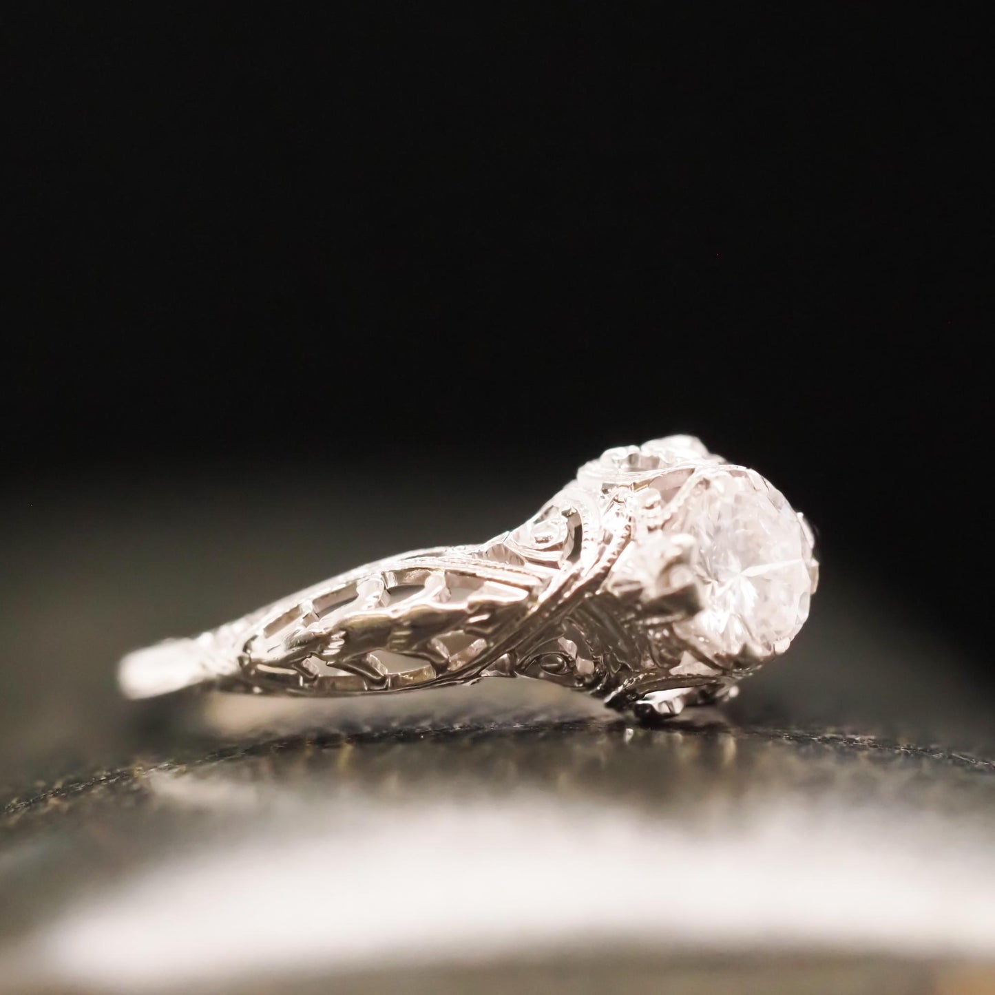 Circa 1940s Art Deco Filigree .53ct Round Brilliant Diamond Ring - VHK#667